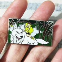 princess mononokes hard enamel pin ashitaka and white wolf god metal brooch accessories cute cartoon animal anime badge jewelry
