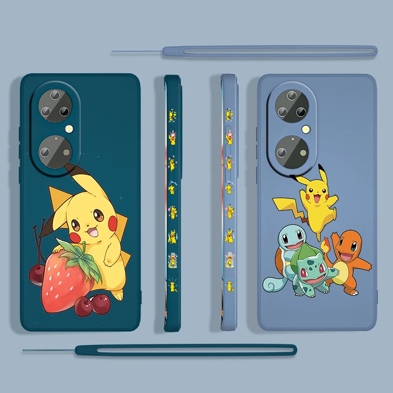 

Pikachu Boy Cute Cartoon For Huawei P50 P40 P30 P20 P Smart Z Pro Plus 2019 2021 Liquid Left Rope Phone Case Coque Cover Capa