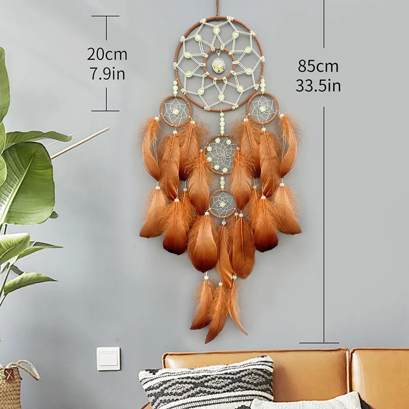 Ловец снов плетеные вручную красные перья колокольчики подвесные украшения для