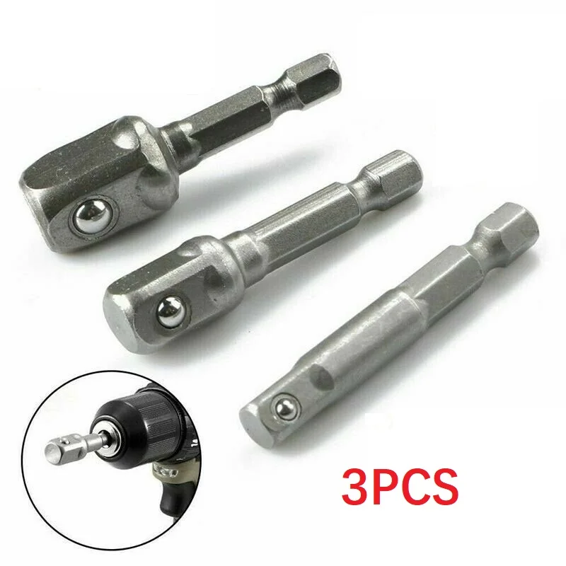 

3pcs Socket Bit Adapter With 1/4inch Hexagon Shank Chrome Vanadium Steel Extension Rod For Drill Impact Driver Power Tools