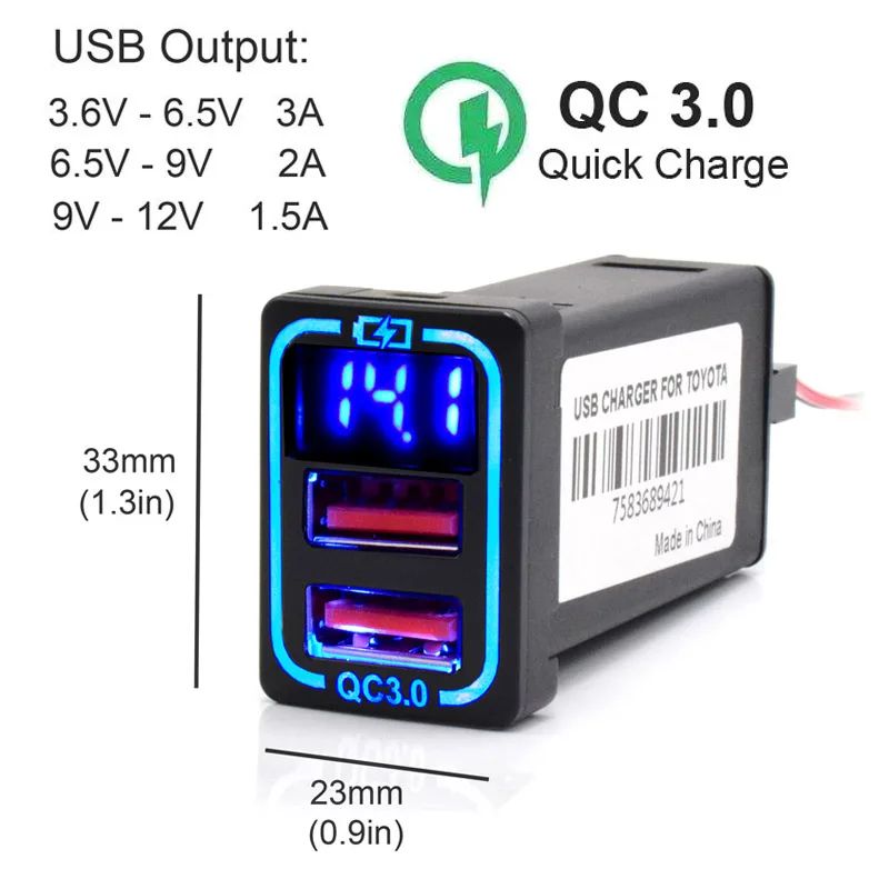 Фото Тип-C PD Dual 2 USB QC3.0 Адаптер быстрого автомобильного зарядного устройства для мобильного телефона со светодиодным вольтметром для Toyota Camry Land Cruiser RAV4 Corolla №3