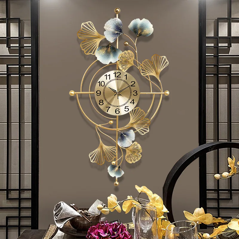 

New Chinese Fashion Home Living Room Luxury Ginkgo Biloba Wall Clock Creative Mute Wall Decoration Clocks Atmospheric Wall Watch