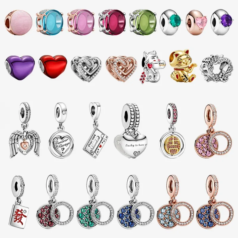 

Authentic S925 Sterling Silver Rose Mahjong Calf Fortune Cat Charm For Original Pandora Women's Bracelet Necklace