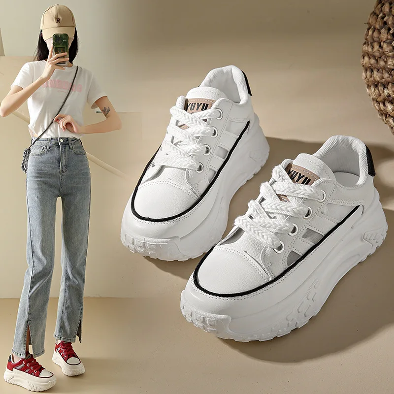 

2023 Summer Fashion Korean Edition New Dad Women's Shoes Student Breathable Sports Shoes Thick Sole Elevated Casual Shoes