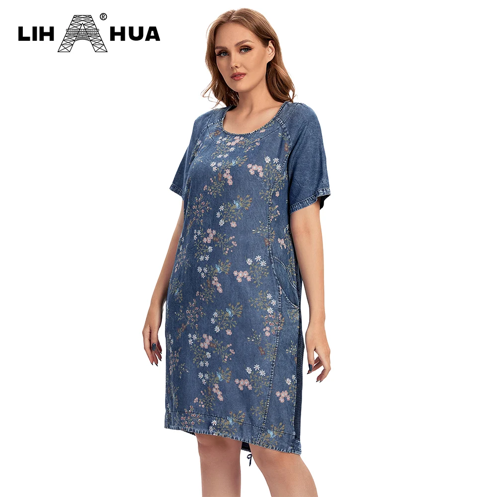 LIH HUA Женское джинсовое платье больших размеров с принтом Летнее повседневное