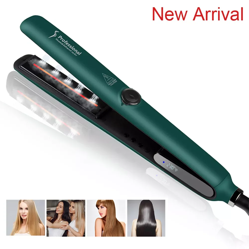 Steam Hair Straightener Ceramic Coating Plates LCD Display Flat Iron PTC Heating Hair Styling Tools with Infrared Function Gifts