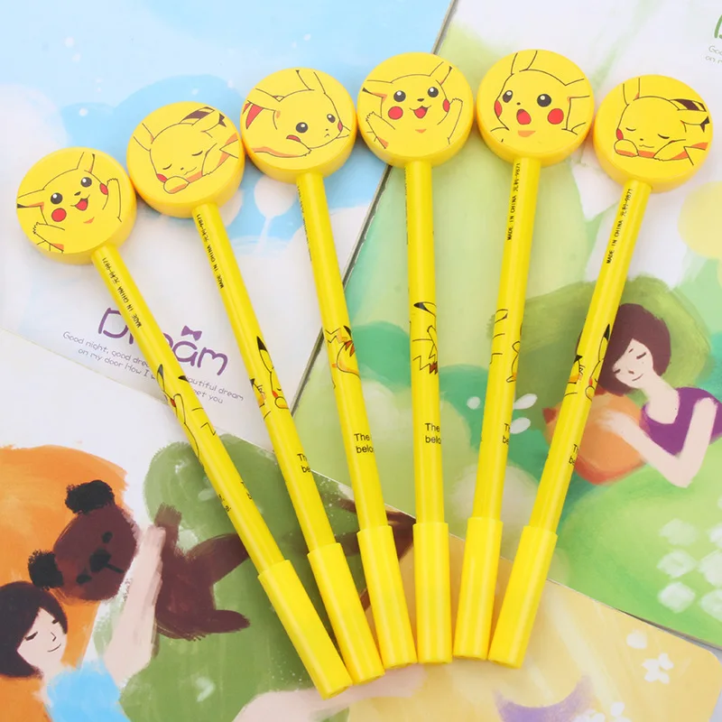

Cute Cartoon Pikachu Flat Head Neutral Pen Signature Pen Black Refill Pen Simple Student Supplies Stationery 0.5Mm Black