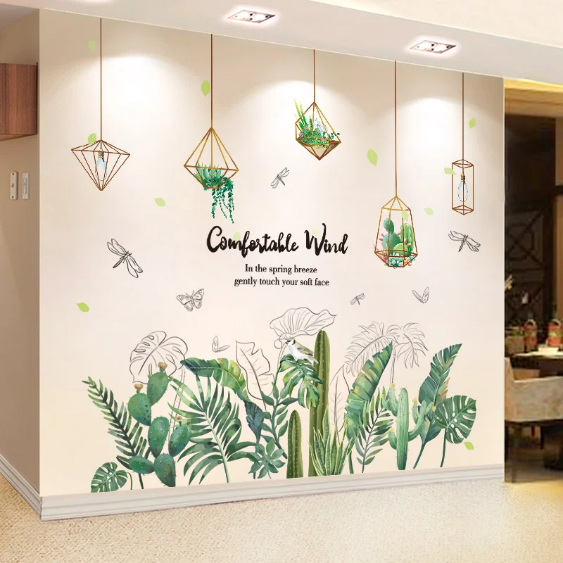 

Green Potted Plant Wall Stickers DIY Grass Leaves Wall Decals for House Living Room Children Bedroom Nursery Kitchen Decoration