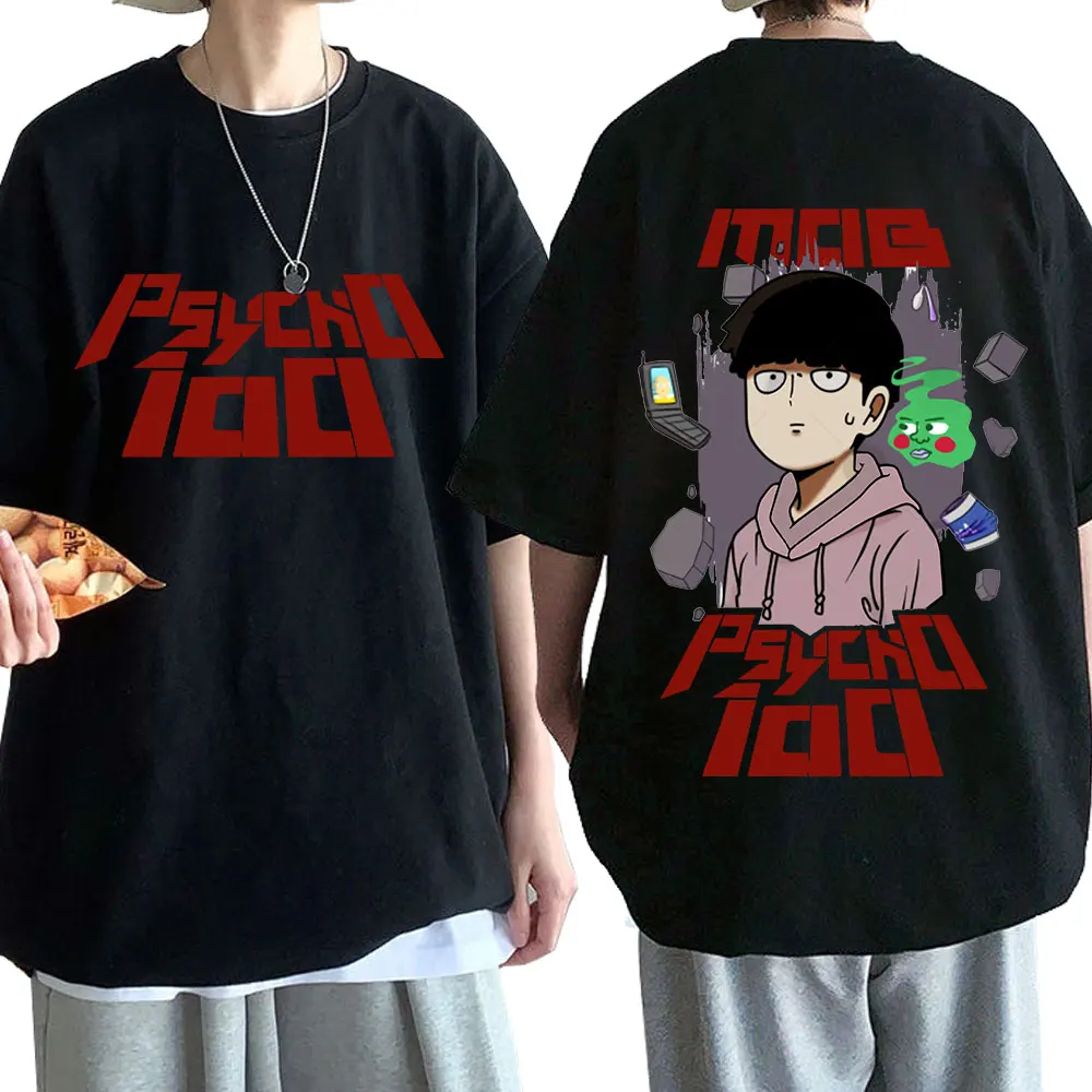 

Japanese Anime Mob Psycho 100 T Shirt Manga Shigeo Kageyama Double Sided Print T Shirts Oversized Unisex Clothes for Teens