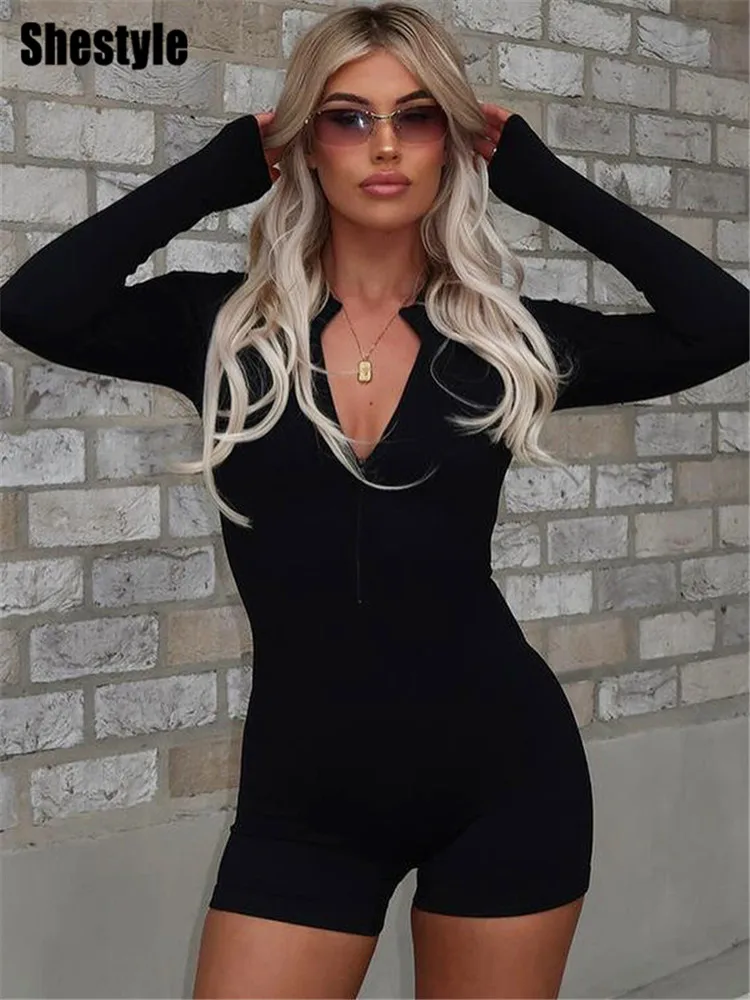 Женский комбинезон на молнии Shestyle однотонные повседневные хипстерские