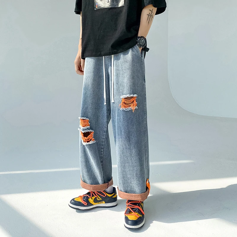 Four Seasons Men's Trend Men's Wide Leg Jeans Fashion Men's Clothing Y2k Pants Men's Streetwear Brands Brands Men's Clothing