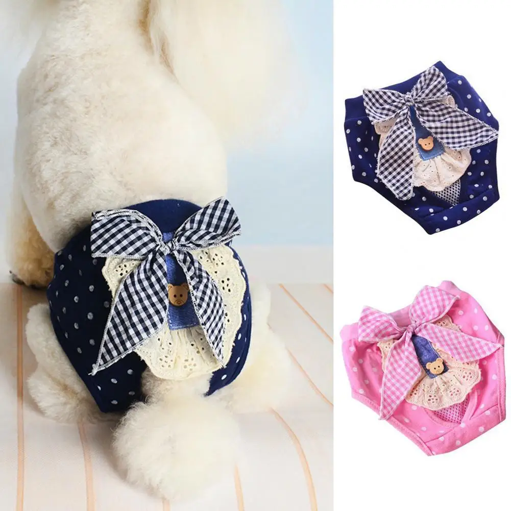 

Pet Briefs Diaper Bow-knot Decoration Washable Cotton Shorts Dog Anti-harassment Physiological Pants Pet Supplies