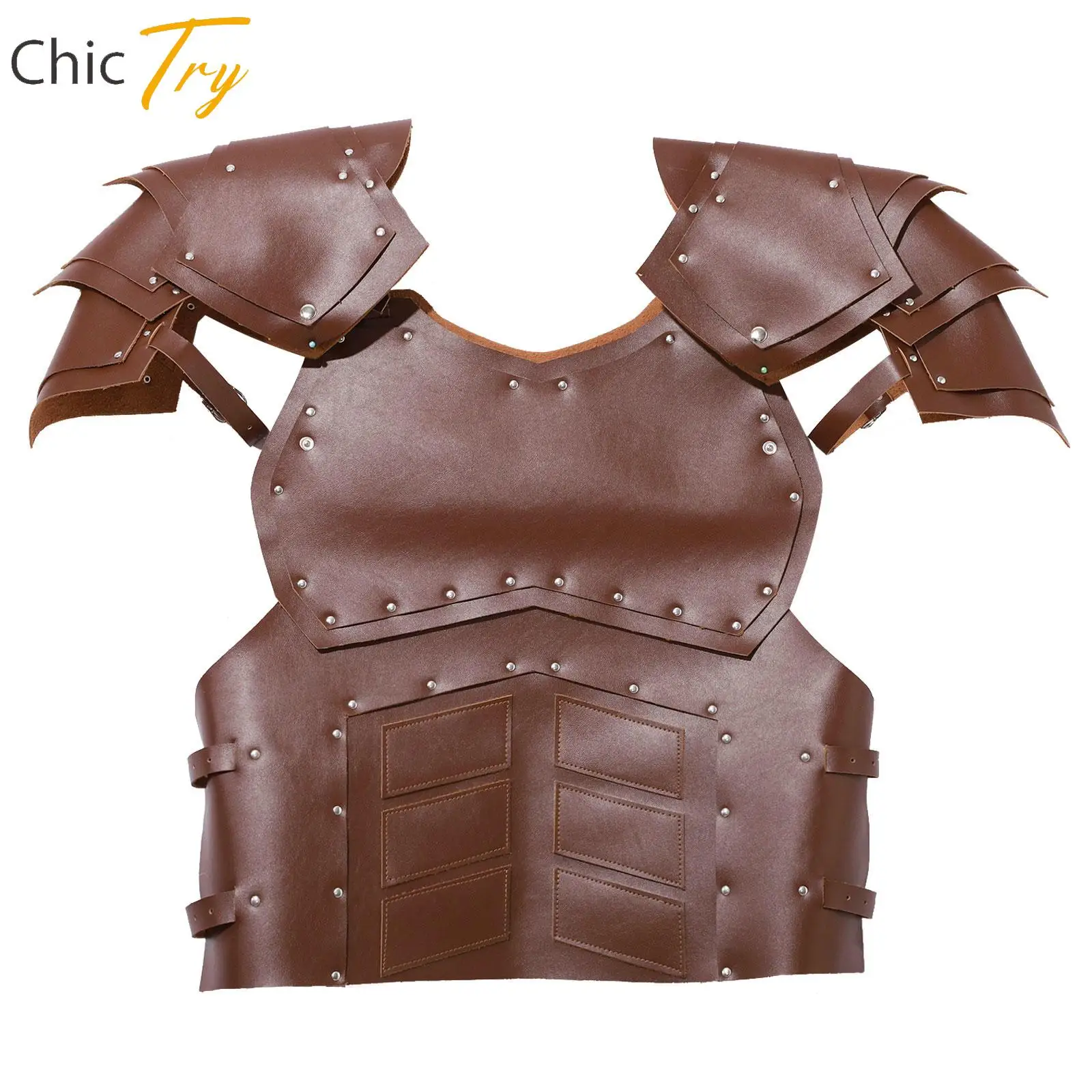 

Medieval Warrior PU Leather Chest Armor Rivets Buckle Belt Gladiator Knight Body Guard Protector for Halloween Cosplay