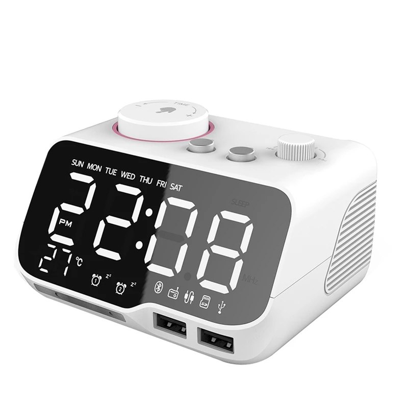 

Будильник с USB зарядным устройством, светодиодный цифровой будильник с FM-радио, Bluetooth-динамик, температура, Повтор сигнала