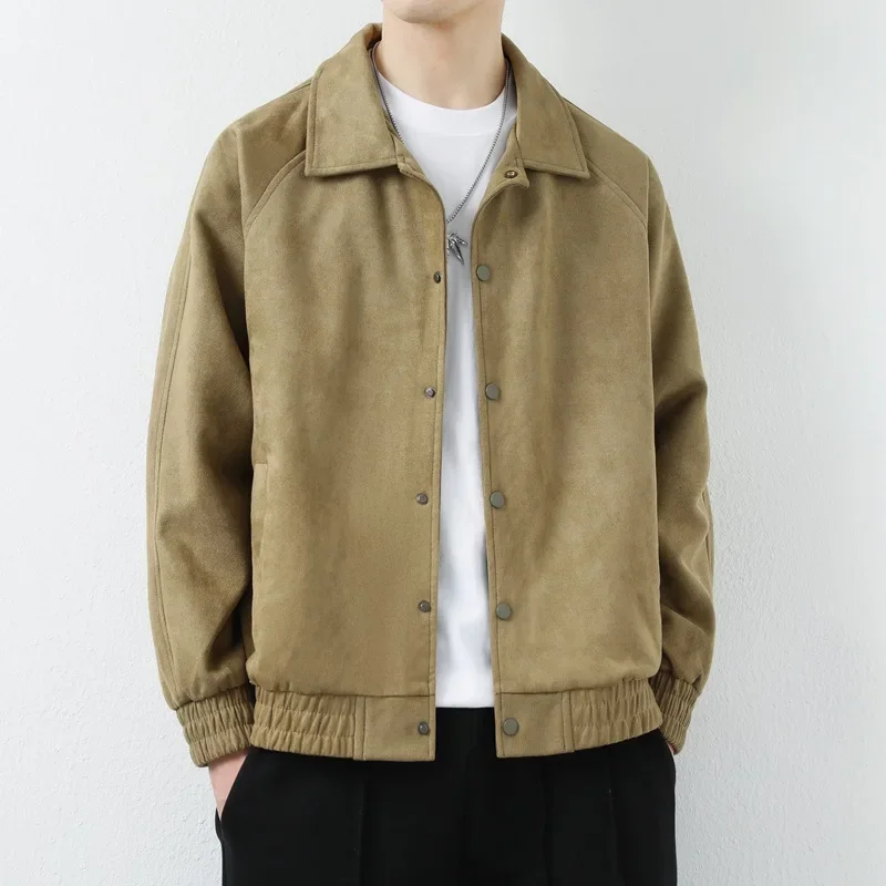 2024 весенне-осенняя мужская винтажная замшевая кожаная куртка свободного кроя с