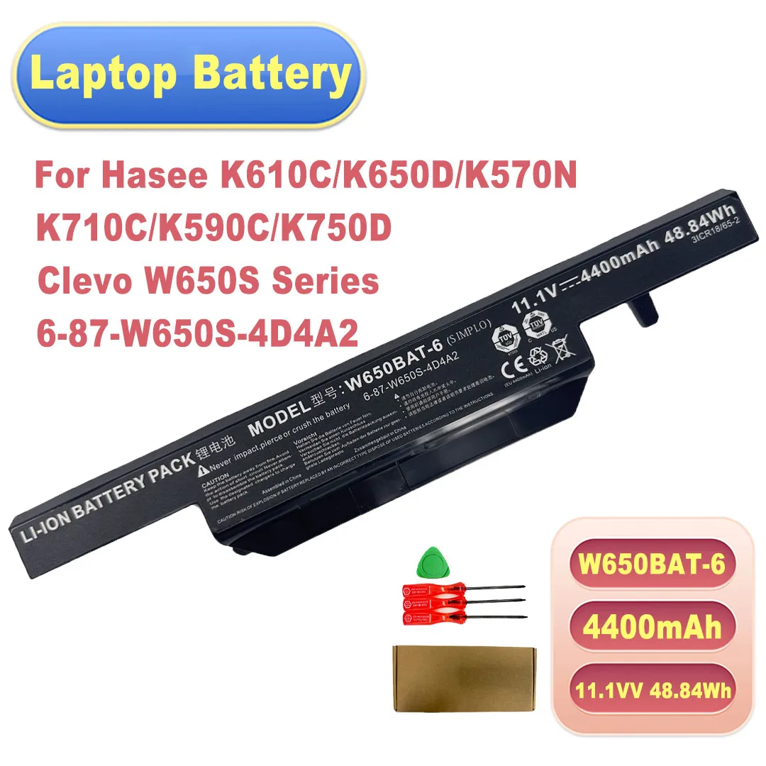 Фото Аккумулятор W650BAT-6 11.1V 4400mAh 48.84Wh для Hasee K610C/K650D/K570N/K710C/K590C/K750D, серии Clevo W650S - 6-87-W650S-4D7A2 №1