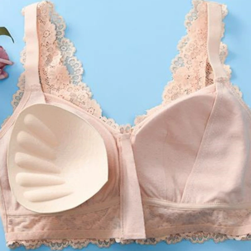 Female Lingerie Front Zip Women Lace Bra Top Push Up Full Cup Bralette Lady Seamless Wireless Bras Fashion Vest Gather Underwear