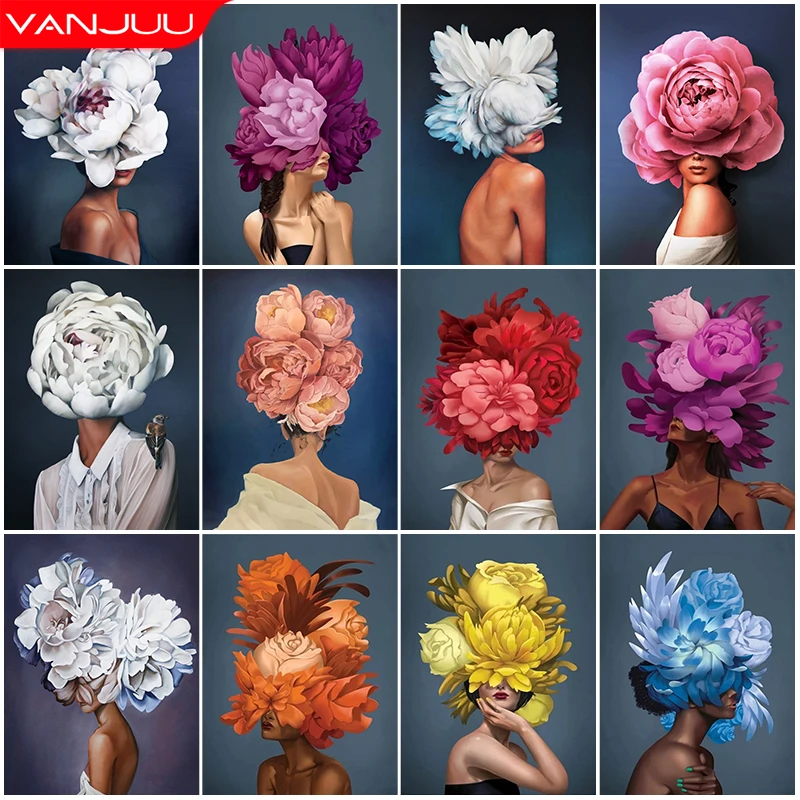

Girl 5D Diamond Painting Floral Cross Stitch Portrait DIY Diamond Embroidery Rhinestone Mosaic Full Diamond Home Decor Gift