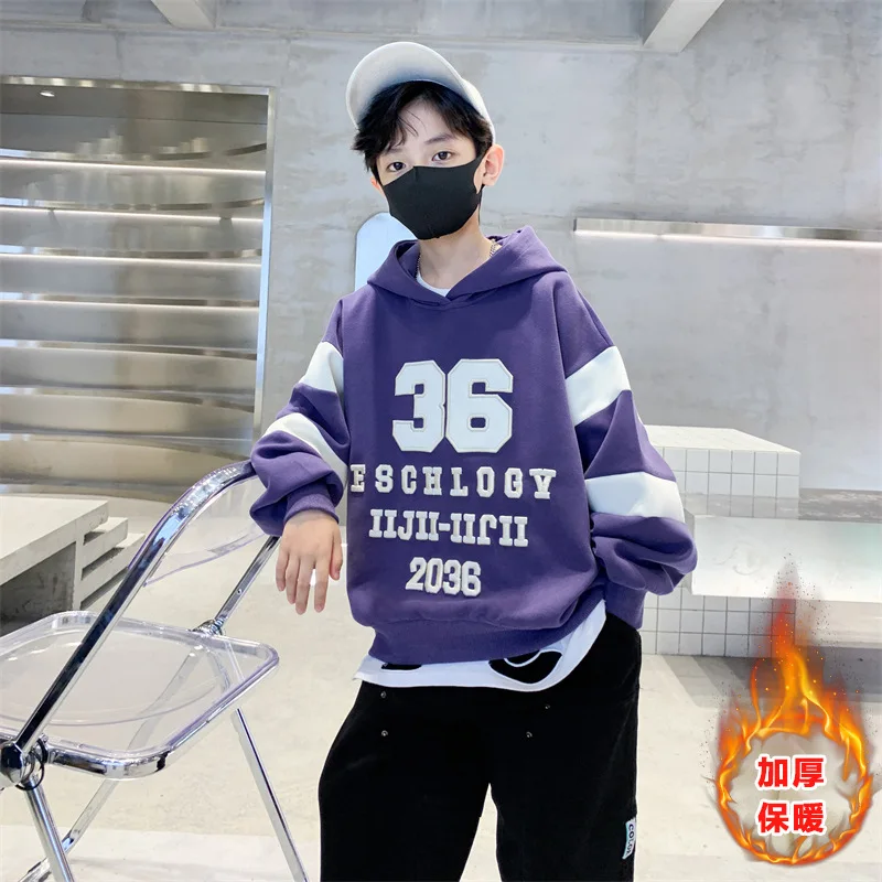 

Детские толстовки с капюшоном, свитшоты, куртка, свободный зимний и осенний Топ, утепленный бархатный пуловер, флисовый рождественский пода...