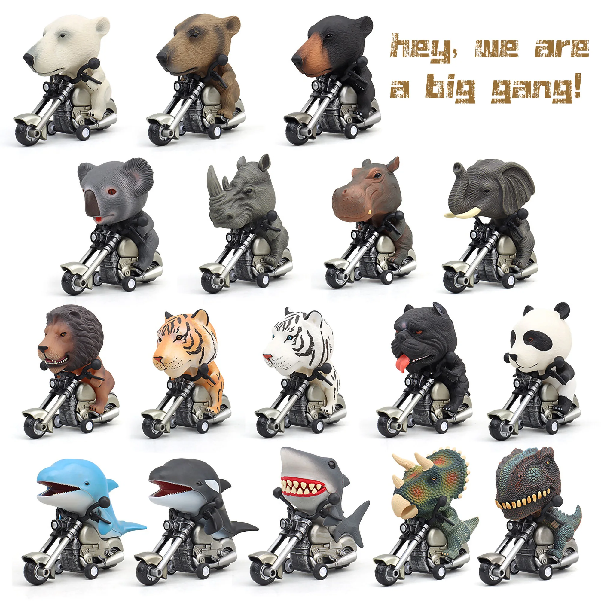 

New Type of Animal Motor Rider Models Panda Tiger Bear Cartoon Style Dinosaur Wildlife Simulation Toys Kid's Gift