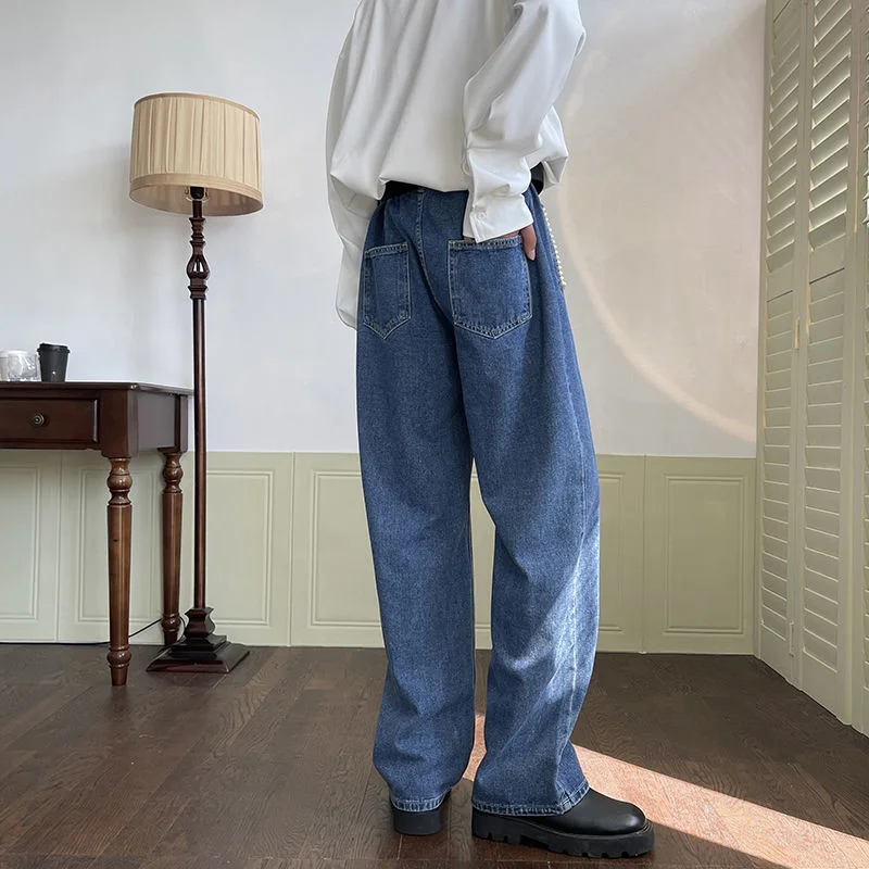 Blue Baggy Jeans Men Fashion Casual Wide Leg Jeans Men Streetwear Korean Style Loose Straight Denim Pants Mens Trousers S-XL
