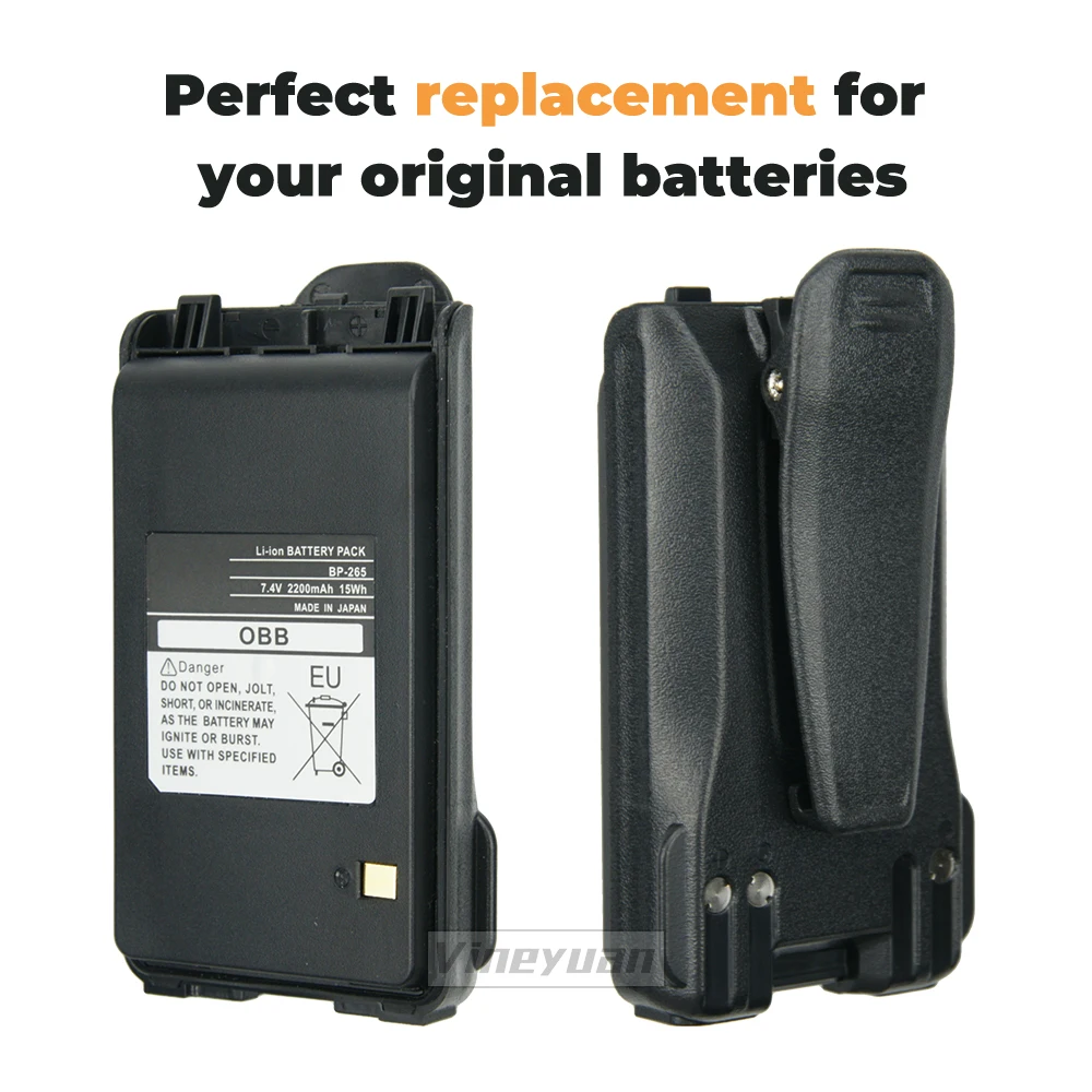 2200mAh BP-265 Li-ion Battery for ICOM IC-F3001 IC-F4001 IC-T70A IC-T70E IC-V80 Replacement Battery Two Way Radio with Belt Clip