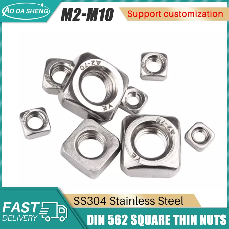 

AODASHENG 50pcs High Quality A2-70 304 Stainless Steel Square Thin Nuts DIN562 M3 M4M5M6 Square Thin Nut for Screw Bolt Hot Sell