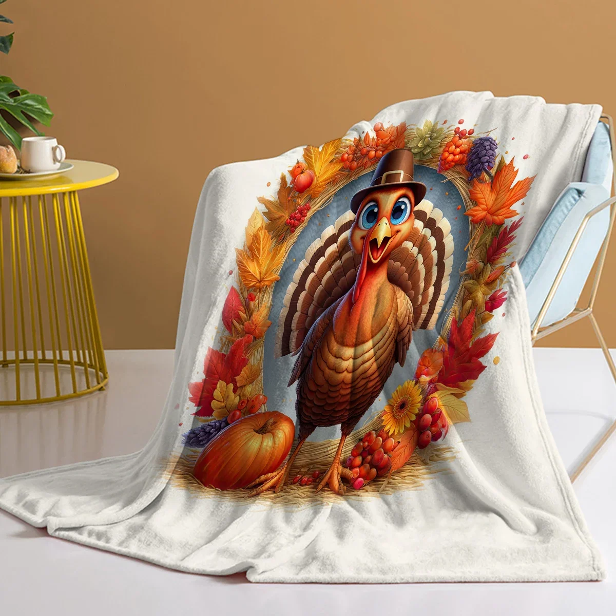 Одеяло для курицы с шапкой теплый мягкий плед принтом кленовых листьев фруктов