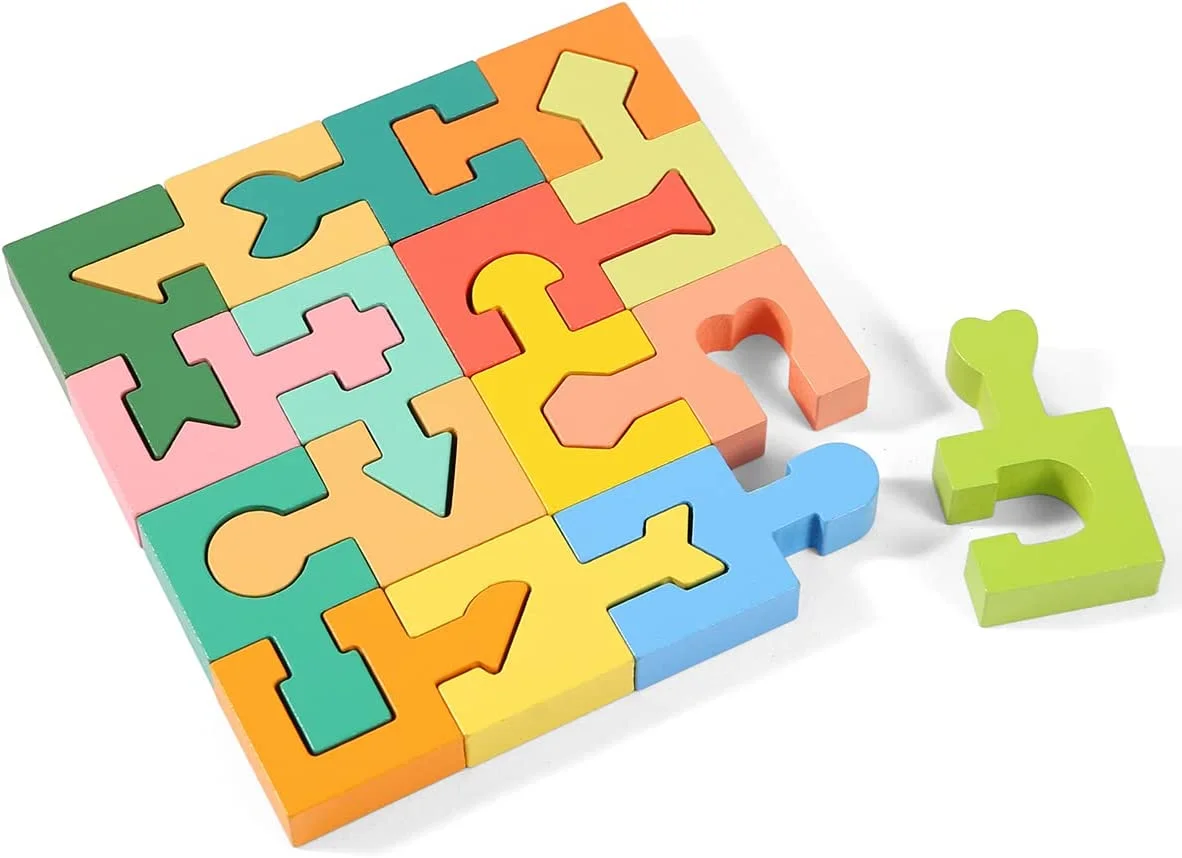 

Wooden Shapes Puzzles Blocks Geometric Brain Teaser Montessori Toys Jigsaw 3D Logic IQ Game Shape Sorter Preschool Educational