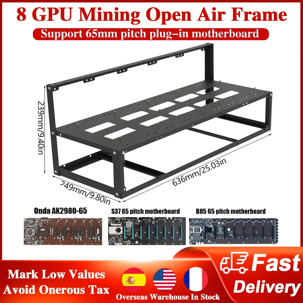 

8 GPU Mining Open Air Frame Graphics Card Machine Chassis Case for AK2980-D8P-65 S37 B85-65 Mining Motherboard Pitch Miner Rig