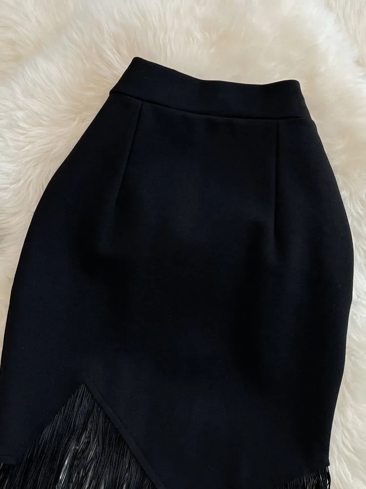 Женская юбка с кисточками и высокой талией