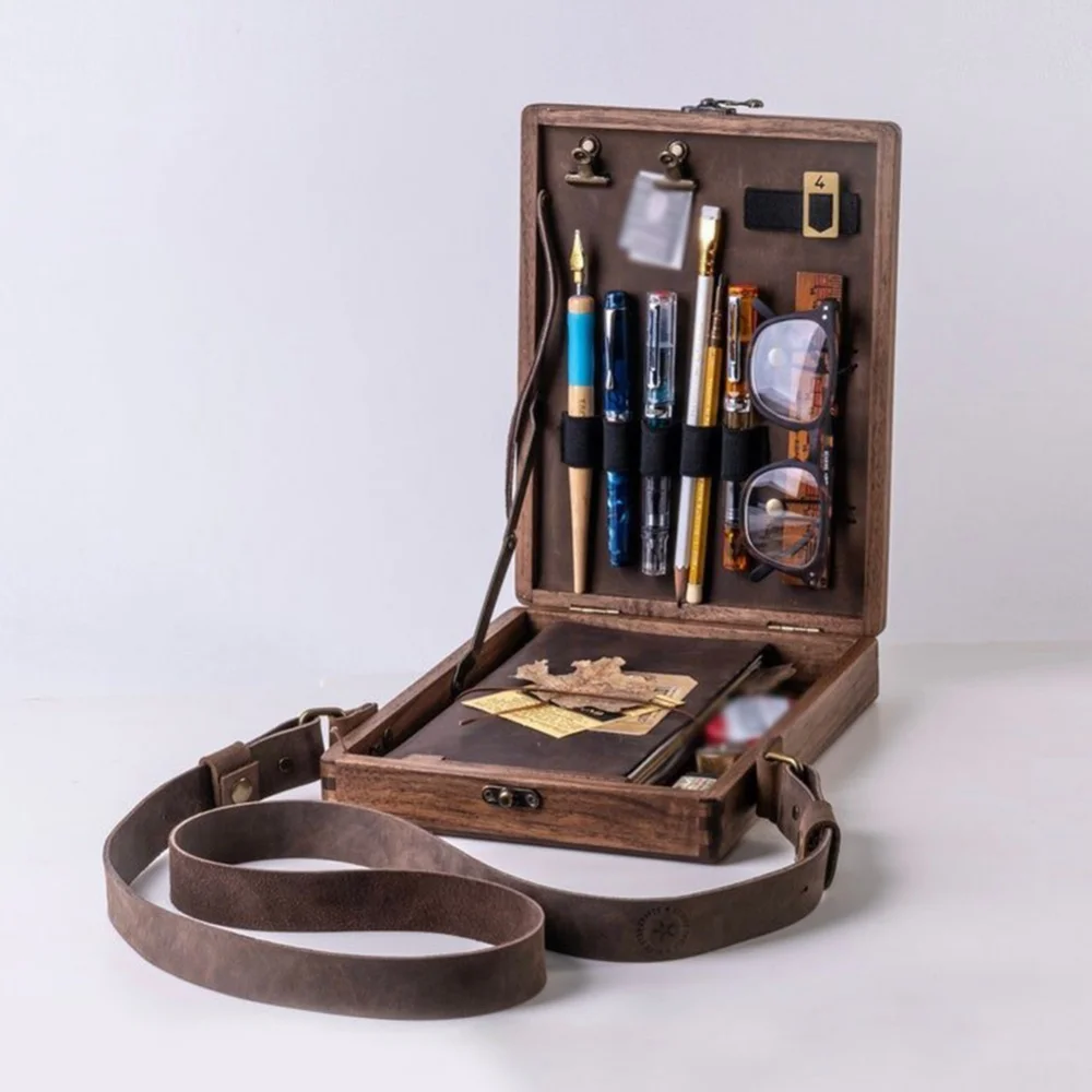 Portable Sketch Satchel Drawing Storage Shoulder Bag Painting Writing Stand Pens Books Holder Retro Wooden Carry Case Art Supply  - buy with discount