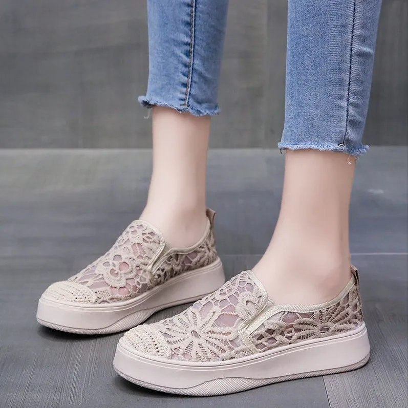Fisherman Shoes for Women 2022 Spring and Summer New Flat Lazy Lace Mesh
