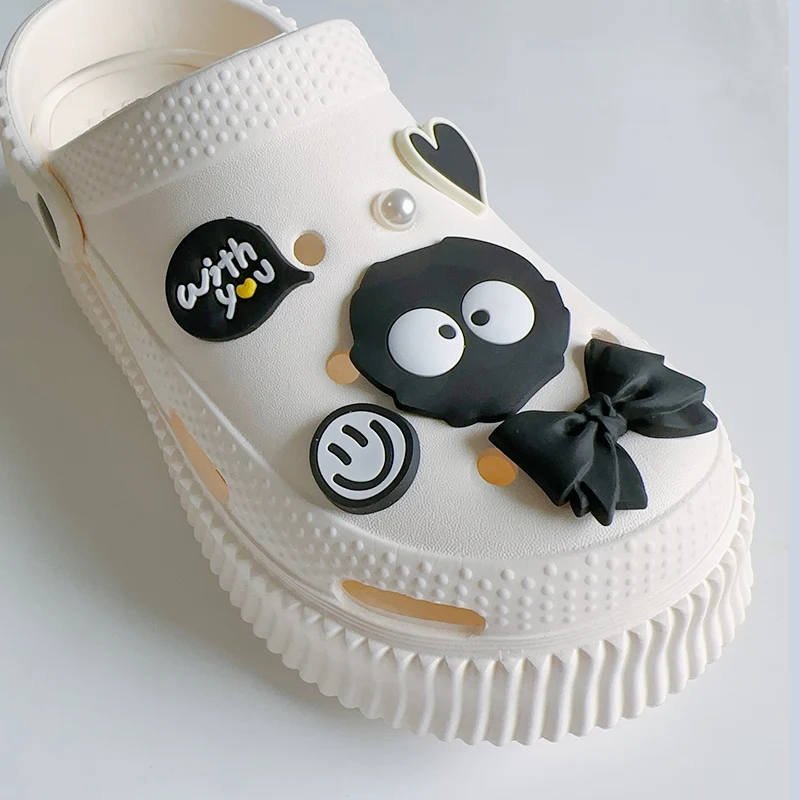 Goth Cartoon Black Eggette Briquet Charms For Shoes DIY PVC Heart Bowknot Nice Letter Shoe Clogs Decoration Gothic Jewelry Gifts