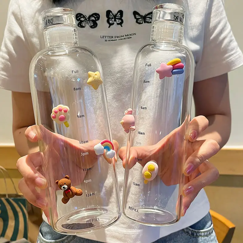 Стеклянная бутылка со временем большая емкость маркер крышка для воды напитков