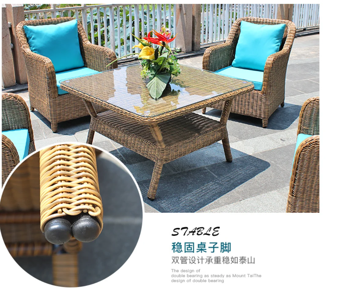Набор мебели для сада из ротанга "Rattan new outdoor courtyard sofa combination villa rattan tables and chairs five piece garden furniture on".
