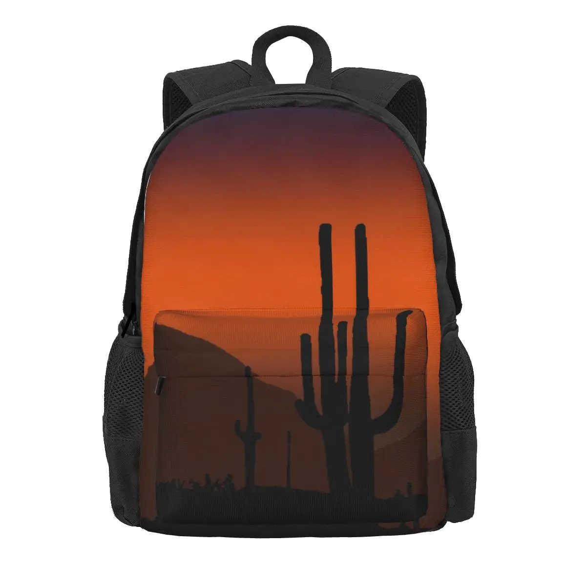 

Desert Sunset Backpack Cactus Print Cycling Backpacks Men Custom Big School Bags Modern Rucksack