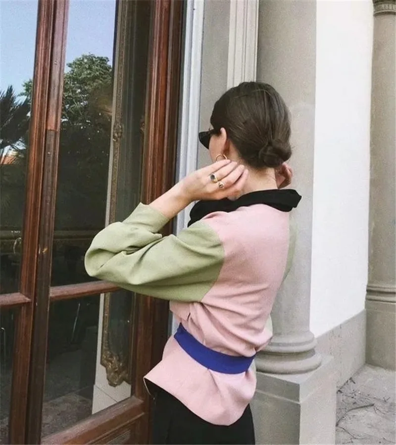 Ins Celebrity Blazer Suit Women Multicolor Slim Waist Simple Short Blazer Fashion Streetwear Contrast Color Single Breasted Suit