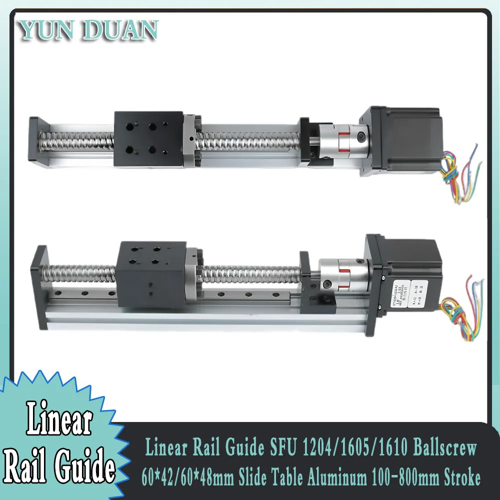 

Linear Guide Rail Sliding Table Module 100- 800mm Stroke 60*42/60*48 Mobile Panle NEMA 23 1.2/2/3Nm Stepper Moto Kit CNC XYZ