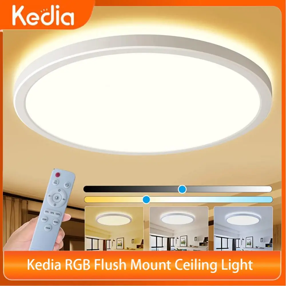 

Kedia RGB Flush Mount Ceiling Light Remote Control 3000-6500K LED Dimmable Color Changing Lights For Bedroom Kids Room Lighting
