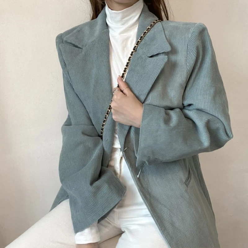 Autumn 2021 Corduroy Blazers Women Notched Collar Long Sleeve Blazer Jacket Female Korean Fashion Casual Winter Coats Tops Mujer