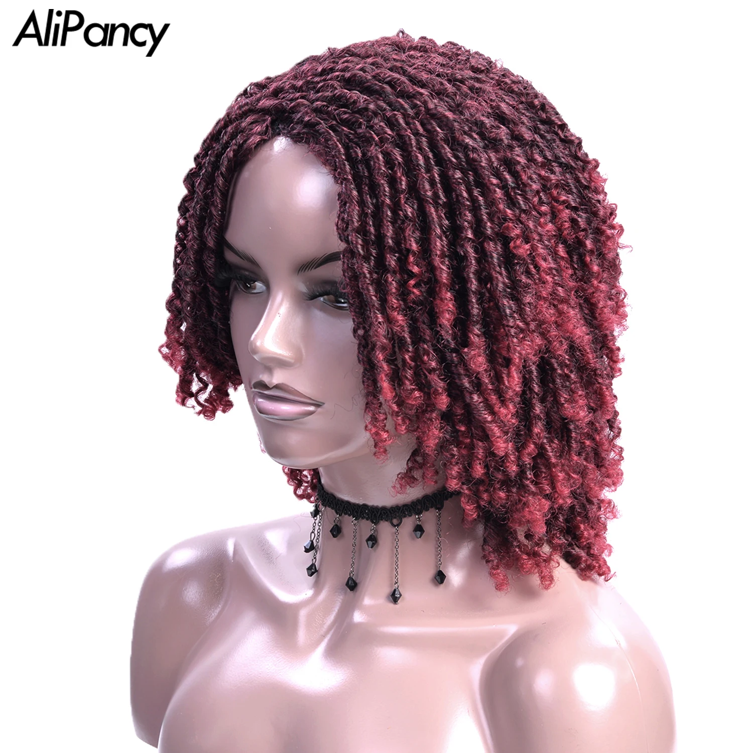 

8inch Dreadlock Wig For Women Synthetic Curly Ombre Braided Wigs With Bangs African Faux Locs Crochet Twist Hair Short Wigs