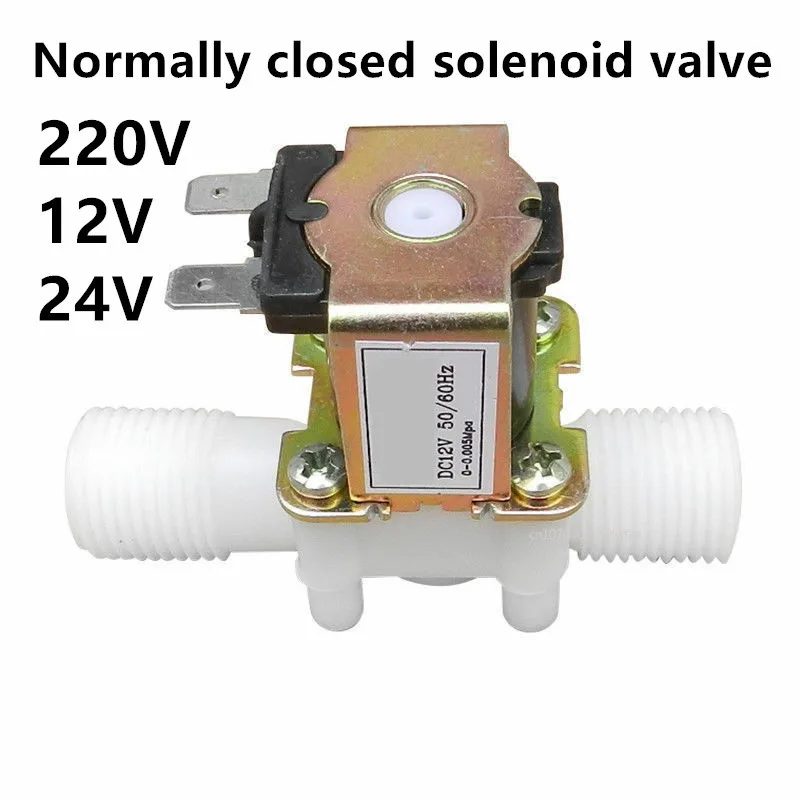 Válvula Solenoide eléctrica de plástico normalmente cerrada, interruptor magnético de controlador de presión de aire y agua, AC 220V DC 12V 24V 1/2 