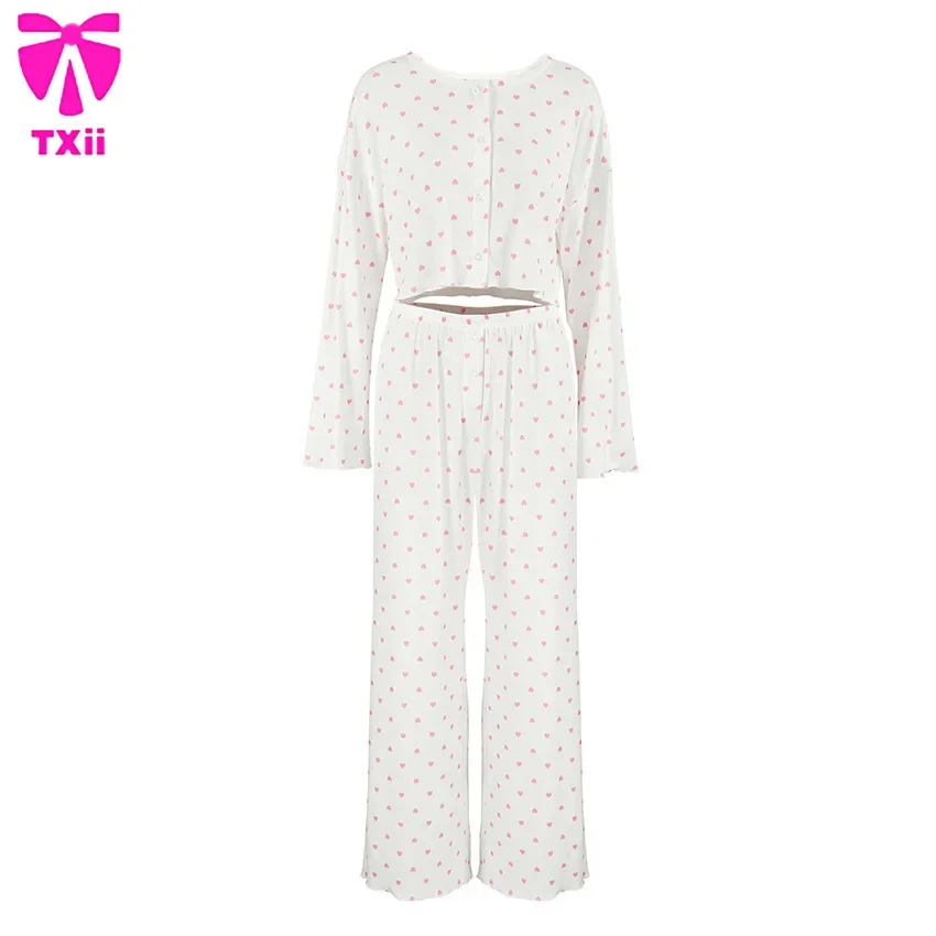 TXii Новые вязаные длинные брюки с длинными рукавами и принтом Love ночное белье для