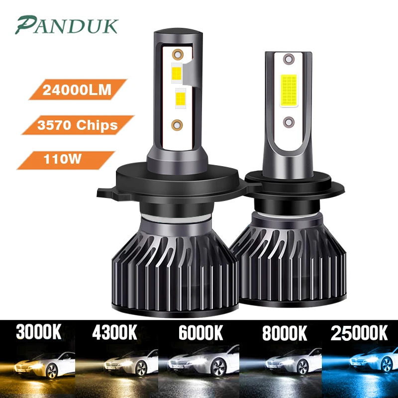 

PANDUK H4 Led Headlight 24000LM 110W 3570 Chips H1 H7 LED Bulbs Turbo Lamps 4300K 6000K 8000K 16000LM 80W H8 H9 H11 Fog Lights