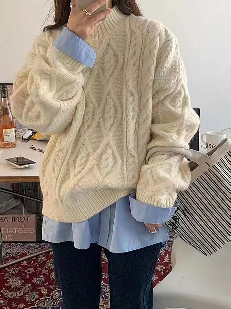 

Свитер женский вязаный с ложным воротником, свободного покроя