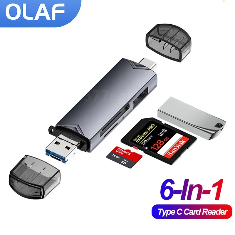 

6 In 1 Card Reader Type C To Micro USB SD/TF Memory Cardreader Multifunction Smart Card Reader Adapter For Laptop Mobile Phone