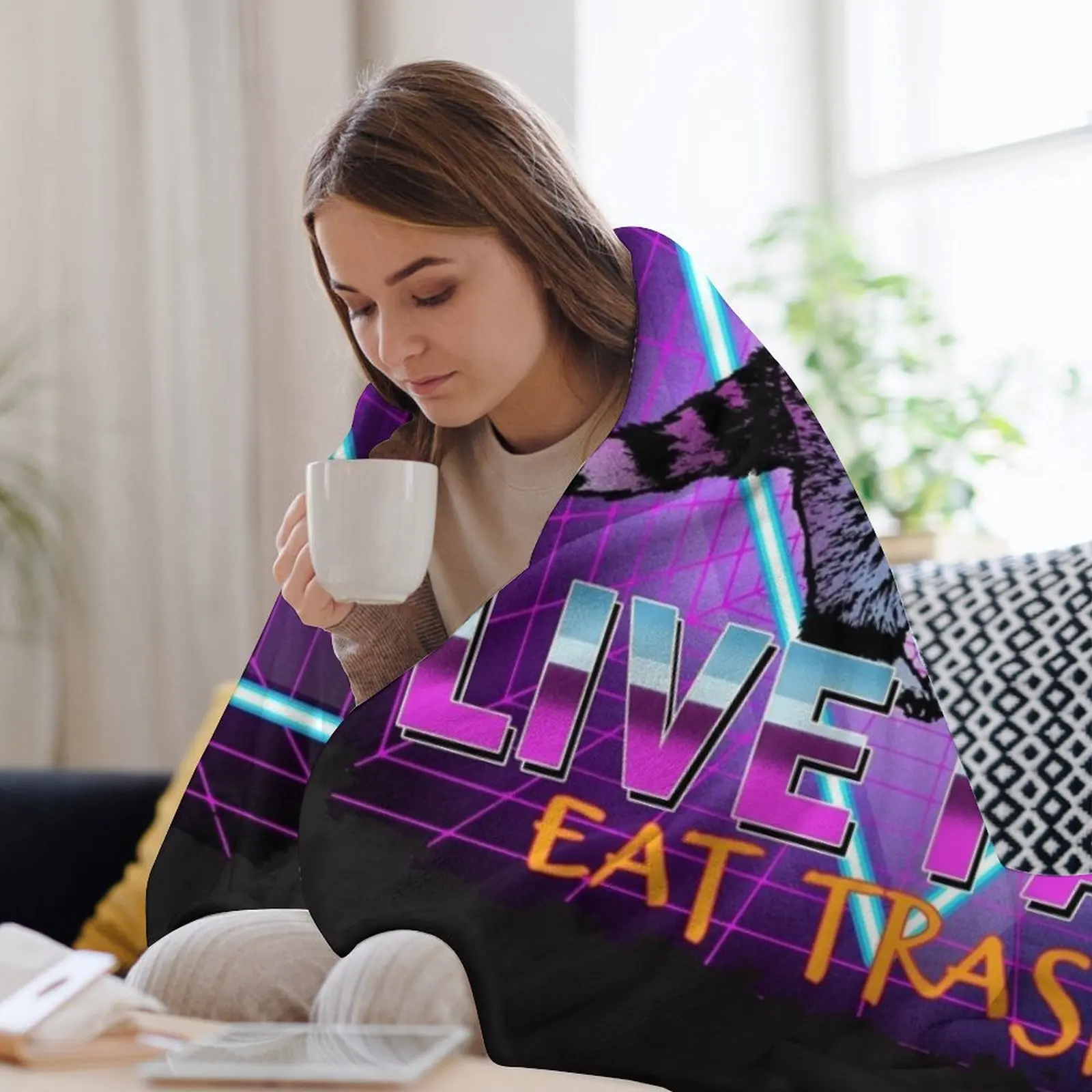 Енот Еноты Live Fast Eat Trash Panda Забавный подарок в стиле ретро Плед Пушистые одеяла для