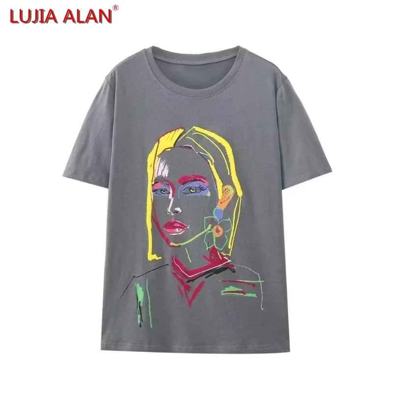 

Женская трикотажная футболка с коротким рукавом, свободного покроя LUJIA ALAN T1816