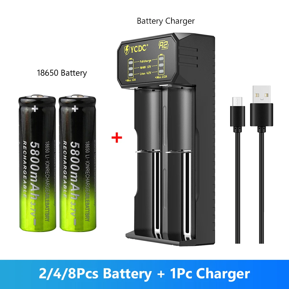 

Rechargeable 18650 Battery 5800mAh 3.7V Rechargeable Batteries Li-ion Rechargeable Cell For Flashlight Torch With Charger